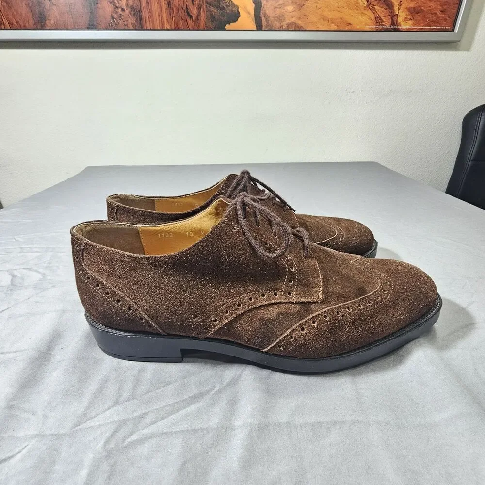 VTG Perry Ellis Made in Italy Brown Suede Wingtip Brogue Dress Shoes Men’s 10 M